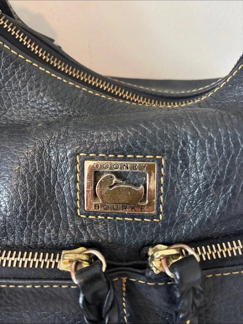 Dooney & Bourke Black Leather Shoulder Hobo with Gold Hardware